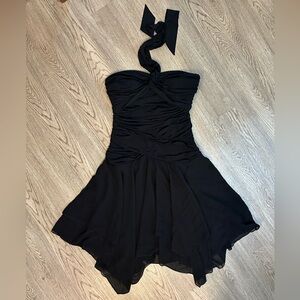 Y2K AGB Black strapless halter dress with ruched bust size M🖤